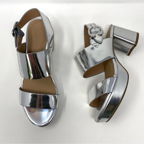 Aerosoles Camera Faux Leather Platform Silver Sandals 8.5W - Picture 1 of 13